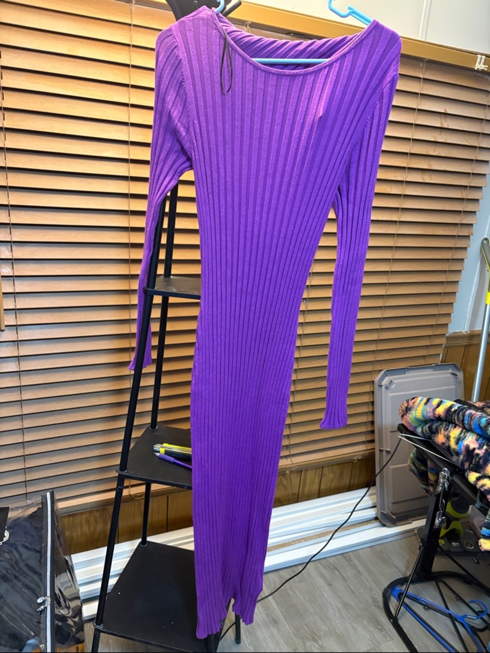 H&M Violet Ribbed Long Sleeve Bodycon Maxi Dress